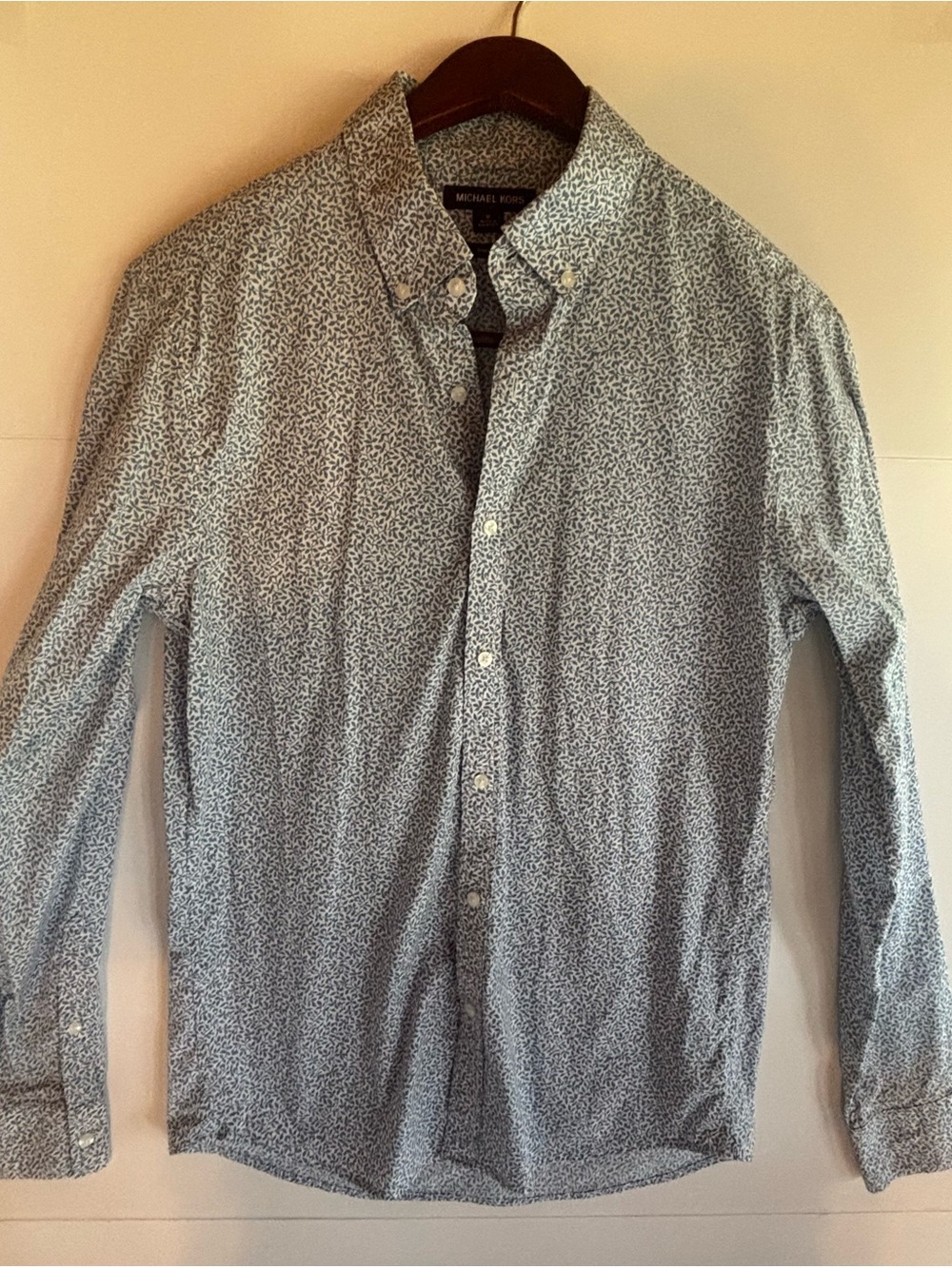 Michael Kors Blue and Navy Leaf-Print Button-Down Shirt
